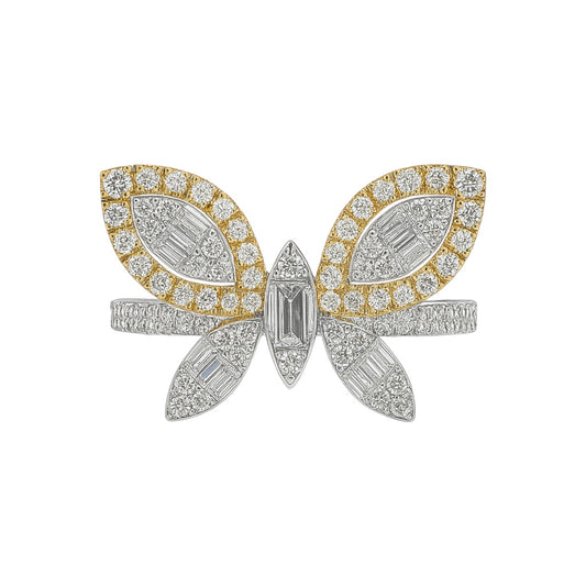 14k Gold Natural Diamond Two Tone Butterfly Ring (0.80 tcw)