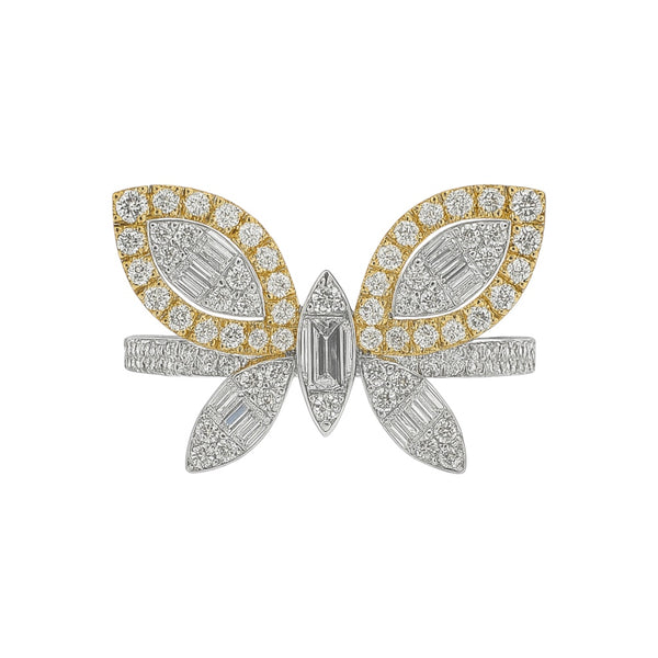 14k Gold Natural Diamond Two Tone Butterfly Ring (0.80 tcw)