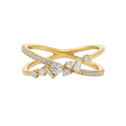 18k Gold Criss Cross Ring with Natural Diamonds (0.36 tcw)