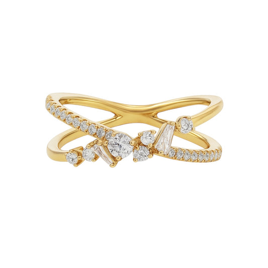 18k Gold Criss Cross Ring with Natural Diamonds (0.36 tcw)