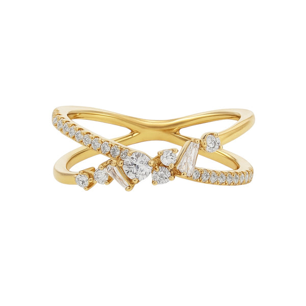 18k Gold Criss Cross Ring with Natural Diamonds (0.36 tcw)