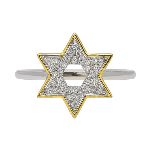 18k Gold Two Tone Star of David Ring (0.14 tcw)