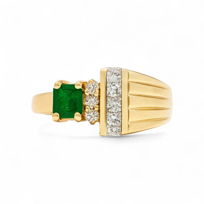 14k Gold Ring with Natural Diamonds and Emerald (1.52 tcw)