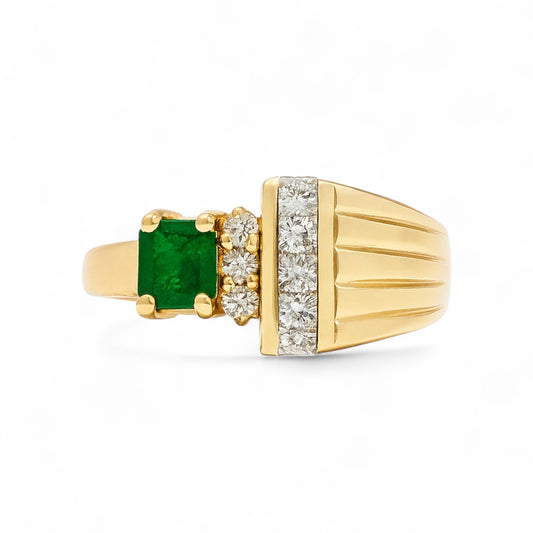 14k Gold Ring with Natural Diamonds and Emerald (1.52 tcw)