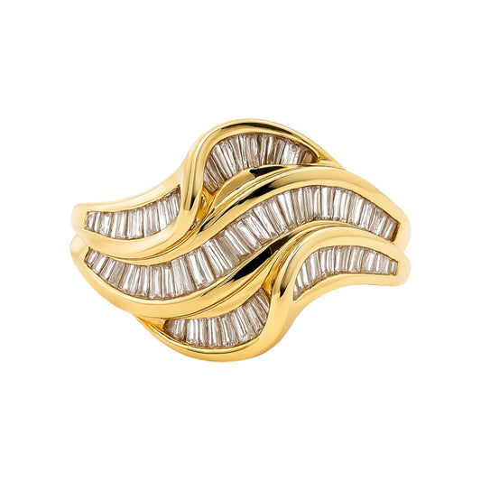 14k Gold and Natural Diamond Wave Band (0.75 tcw)