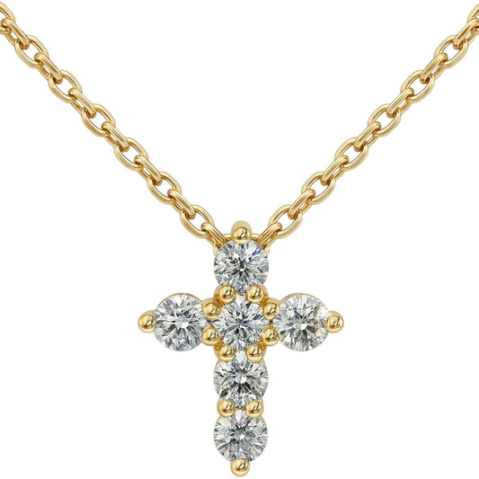 14k Gold Petite Cross Necklace w/ Lab Grown Diamond (0.60 tcw) - 16"