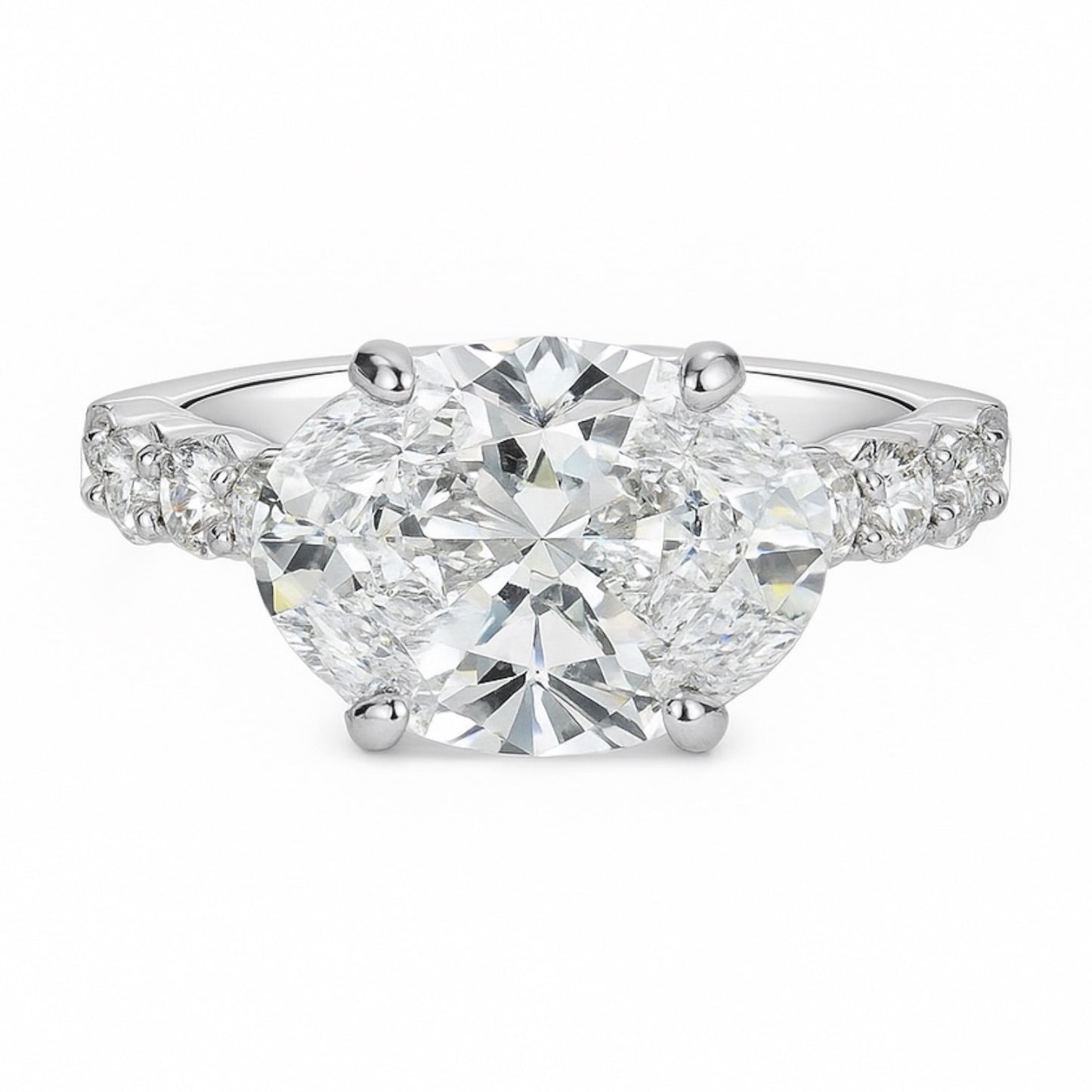 18k White Gold with 4.0ct East/West Oval Lab Grown Diamond and 1.2ct Round Side Stones (5.2tcw)