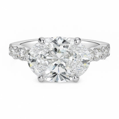 18k White Gold with 4.0ct East/West Oval Lab Grown Diamond and 1.2ct Round Side Stones (5.2tcw)