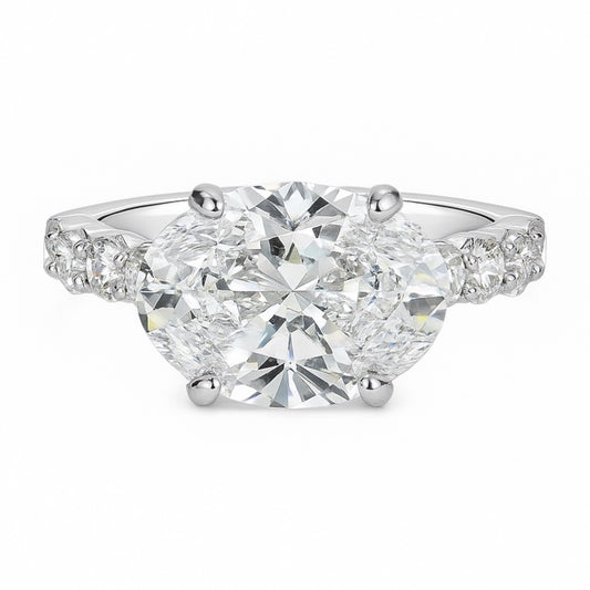 18k White Gold with Natural Diamond East/West Emerald Cut and Round (0.46 tcw)