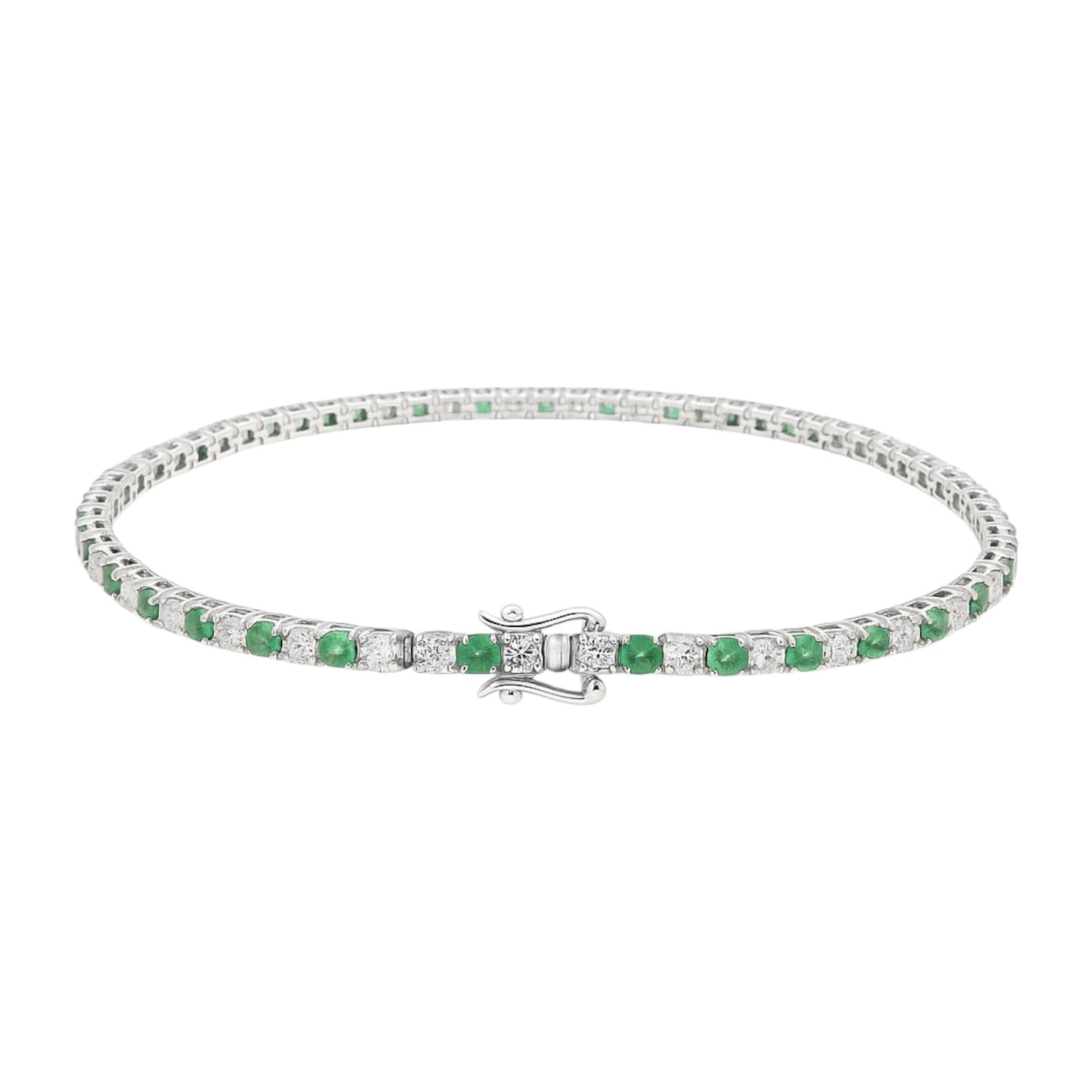 1.47 ct Emerald & 1.53 ct Diamond Tennis Bracelet 14K White Gold