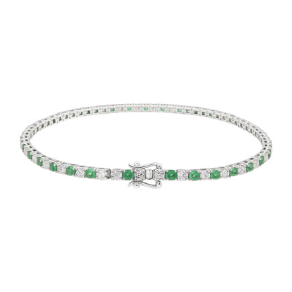 1.47 ct Emerald & 1.53 ct Diamond Tennis Bracelet 14K White Gold