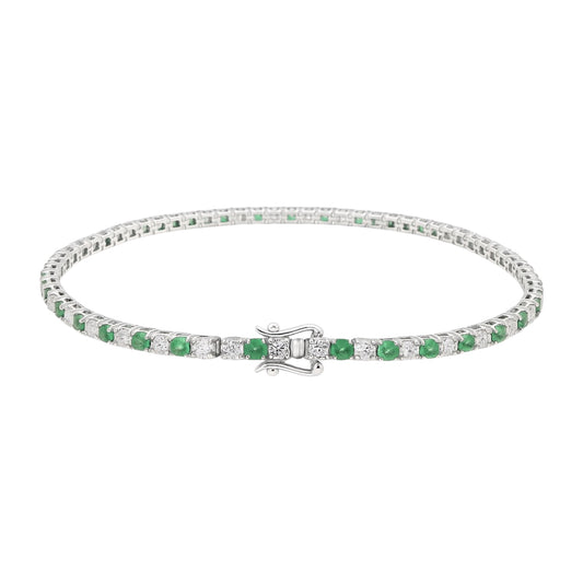 1.47 ct Emerald & 1.53 ct Diamond Tennis Bracelet 14K White Gold