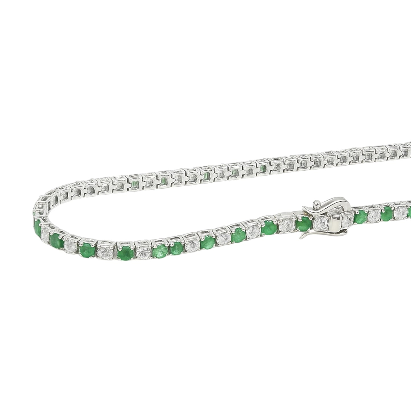 1.47 ct Emerald & 1.53 ct Diamond Tennis Bracelet 14K White Gold